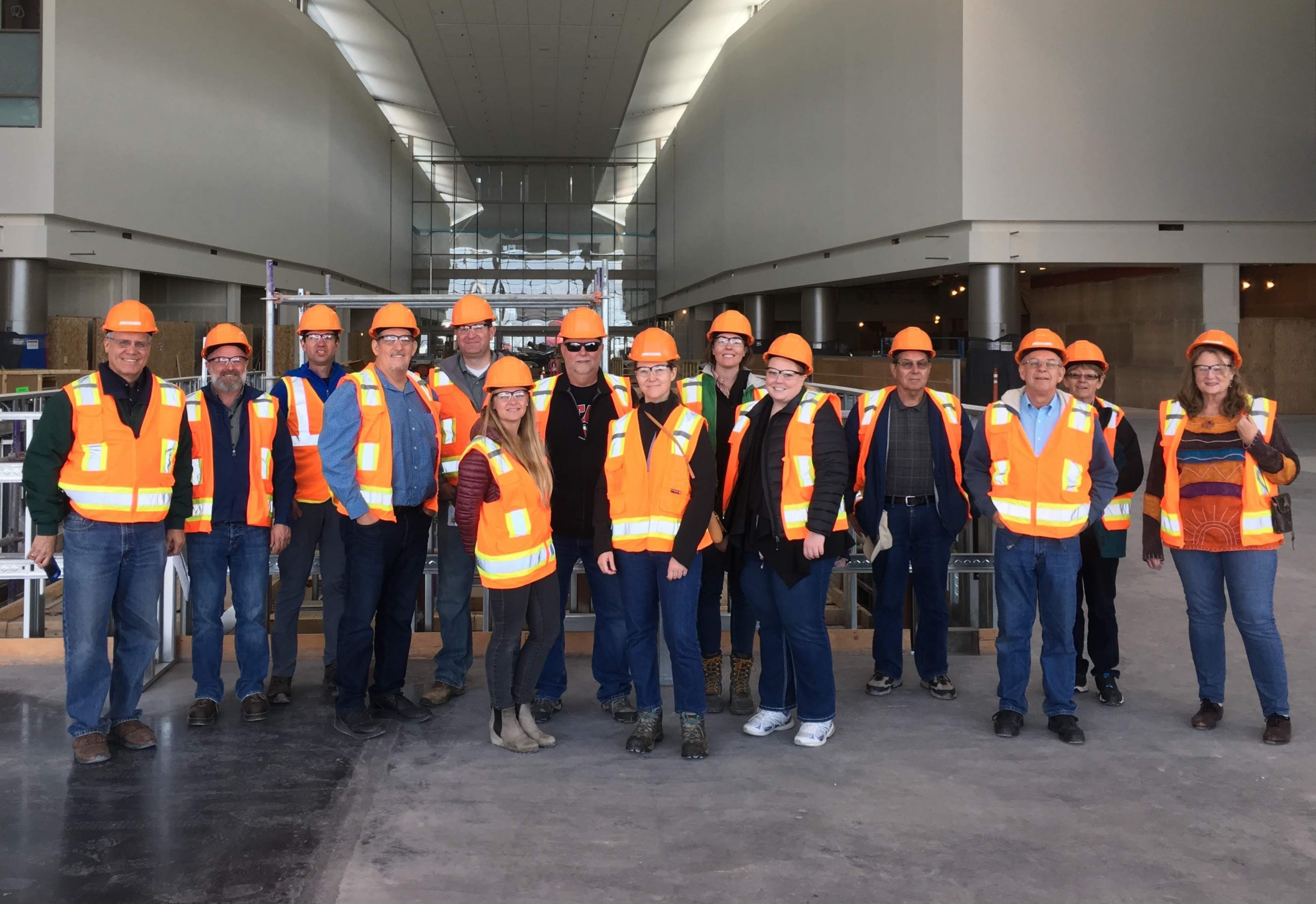 USSC members in safety gear inside the under-construction Salt Lake City airport.