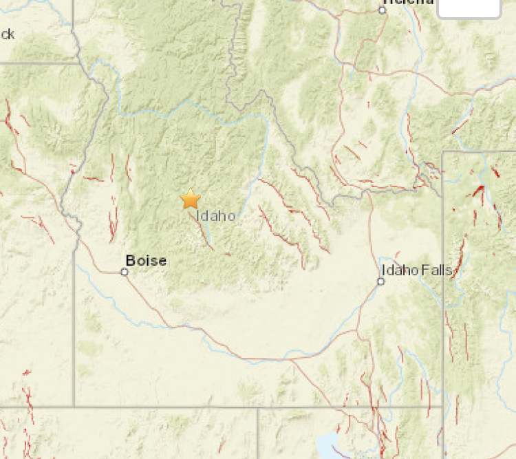 A map of Idaho showing the state capital of boise and the location of the Magnitude 6.5 earthquake about 78 miles northeast. 